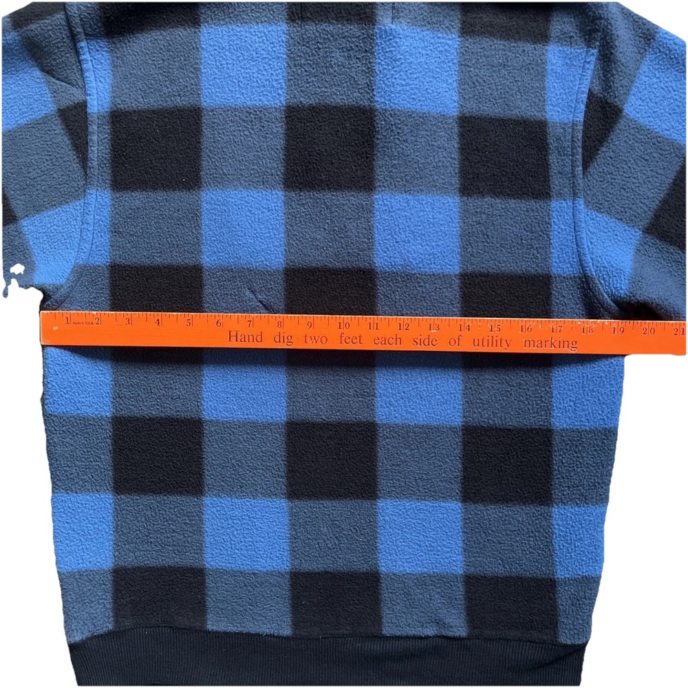 VTG 90s Sears Trader Bay 1/4 Zip Fleece Blue Buffalo Plaid Fleece Pullover S Y2K - Picture 11 of 13